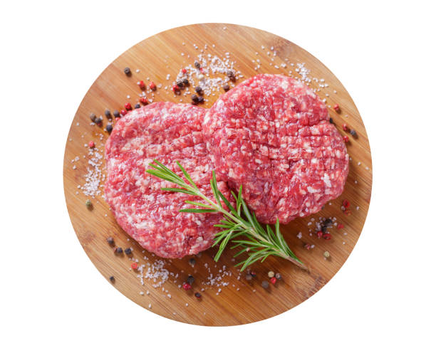 istock fresh beef burger with rosemary and spices isolated on white background 2157827568