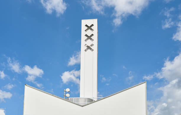 Amsterdam,Holland, antennas and Dutch symbol on the top of the Adam building
