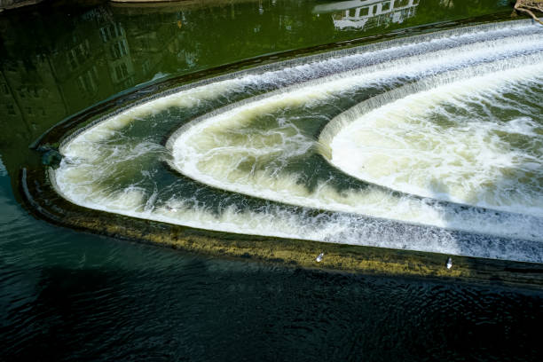 Bath, UK - 25.05.2024. Pulteney weir in Bath, Somerset, UK. Avon river in Bath