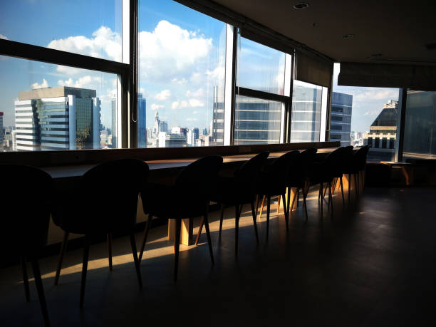 istock Window View With  Business Office interior, Cityscape Background 2157834547