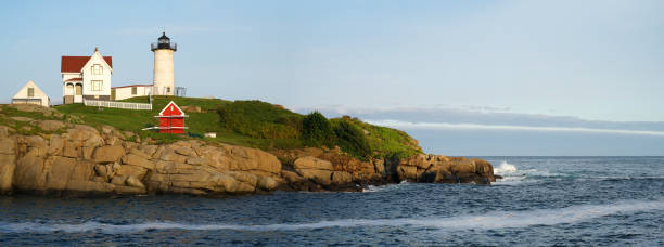nubble lighthouse on the island under sunlight