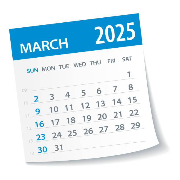 лист календаря на март 2025 года - векторная иллюстрация - март stock illustrations