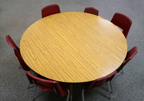 istock high angle view of round table and chairs 2157843449