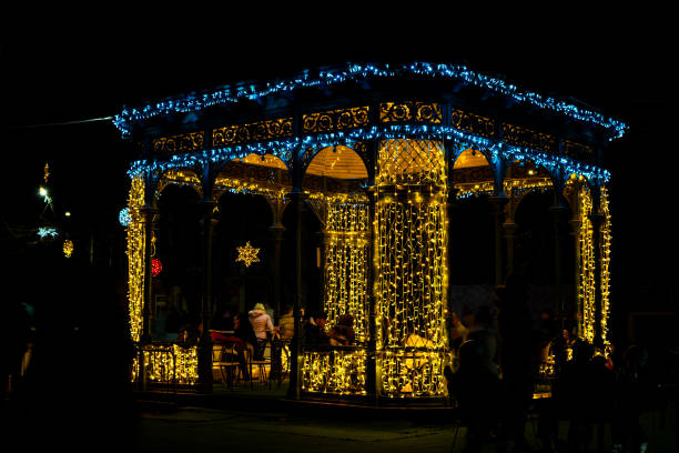 Szekesfehervar, Hungary - December 27. 2023: A pavilion decorated with Christmas decorations in Szekesfehervar during the Christmas holidays