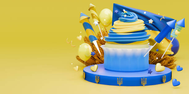 istock Independence day Ukraine. Flag waving banner background. 3d render. 2157844819
