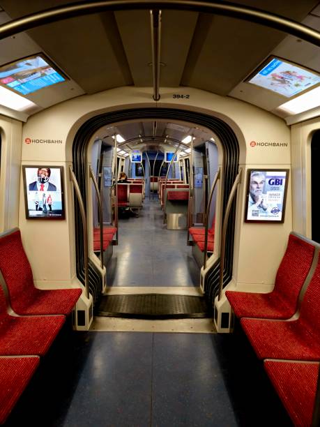 Interior of a Hamburg U-Bahn Type DT5 train. The trains are manufactured by Alstom & Bombardier.
