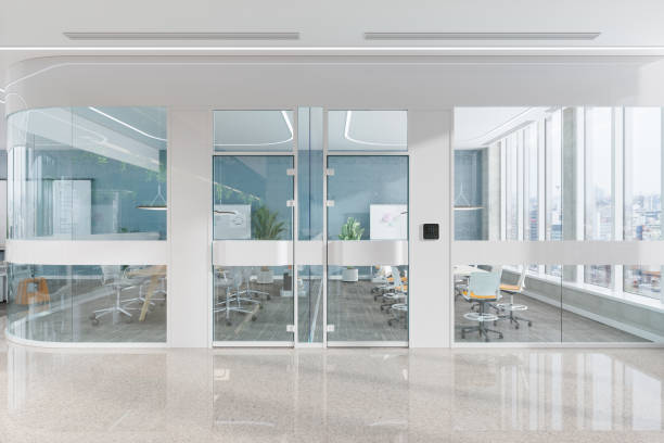 istock Outside View Of Modern Office Space With Office Tables And Chairs 2157852223