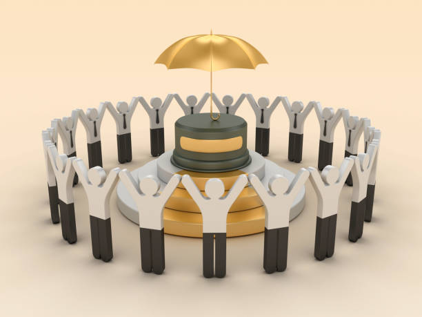 istock Umbrella Trophy with Pictogram People Teamwork 2157855284