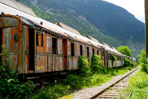 Railway tracks on the rocky mountains in Serbia.