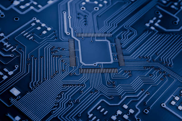 istock dark blue printed circuit. layout of tracks. 2157859674