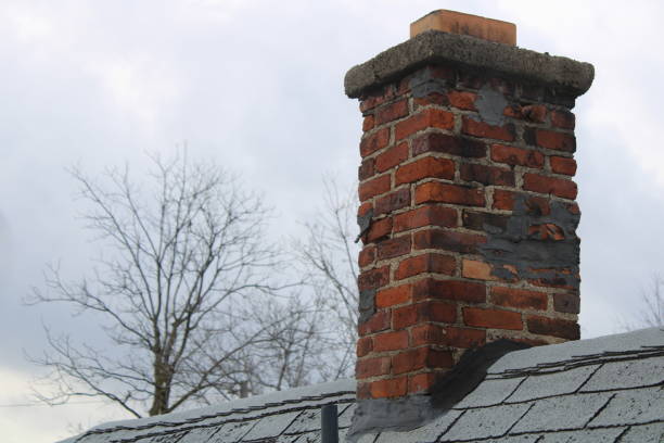Red Brick Chimney On A On Homes Rooftop In Downtown Buffalo NY