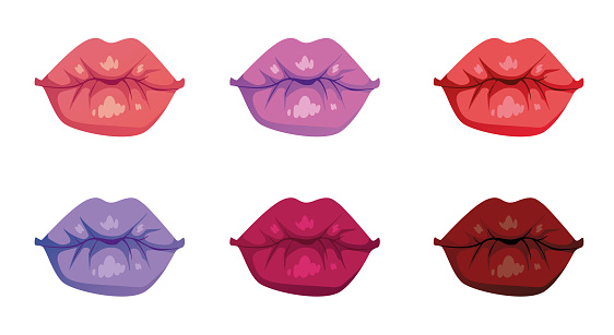 Css Lips Different Lipstick Colors On Woman Lips Isolaed Set Concept Vector Flat ...