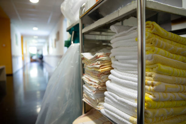 istock Clean towels on a tray in a nursing home corridor 2157865253