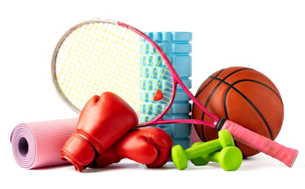 istock Assorted sports equipment isolated on white background 2157874353