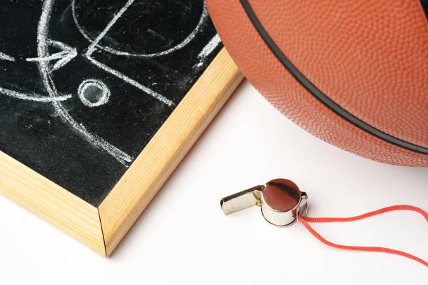 istock Basketball ball with chalkboard strategy planning close up 2157874374