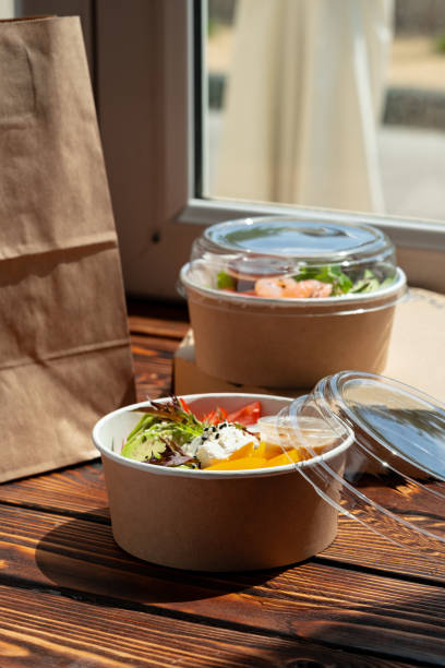 istock Take out poke bowl on wooden background 2157876769