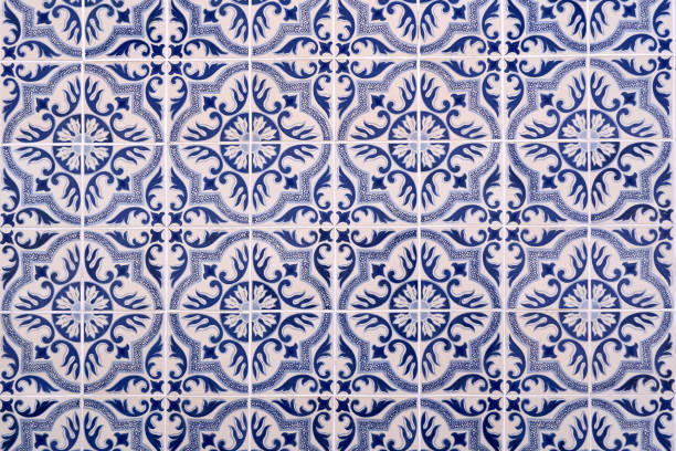 Symmetrical blue and white tile design, reflecting traditional architectural decor