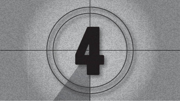 istock Black and white retro Countdown Screen template design number 4 with lot's of grain texture 4k aspect ratio 2157881479