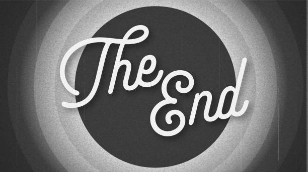 Vector illustration of a Black and white retro Silent Film The End Screen template design with sample text lot's of grain texture 4k aspect ratio. Lot's of texture, fully editable.