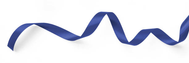 istock Dark blue ribbon navy satin bow color curly scroll isolated on white background with clipping path for greeting card confetti design decoration 2157883705