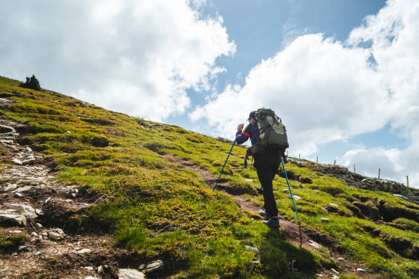 Backpacker hiking in the mountain.