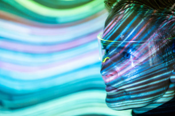 istock Woman's face transformed in the abstract metaverse 2157885887