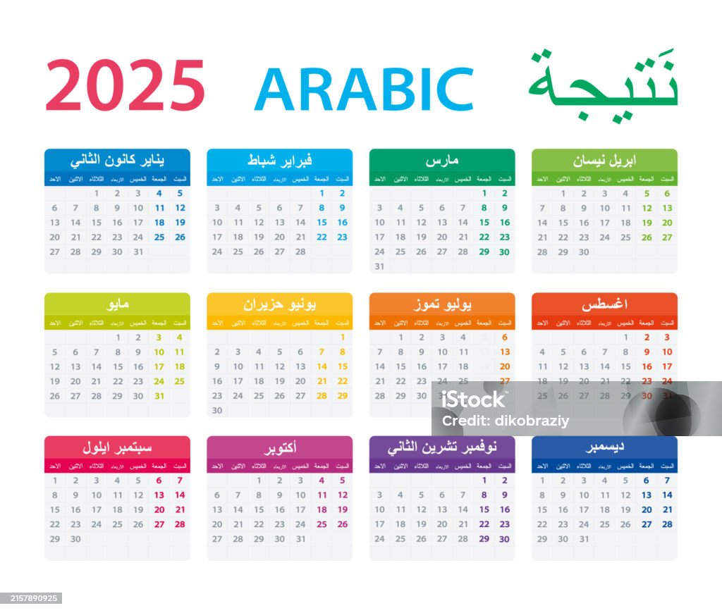 Ilustración de 2025 Calendario Árabe Ilustración Vectorial Versión