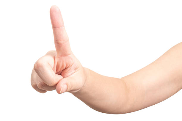 istock Male hand touching or pointing to something isolated on white background. 2157891386