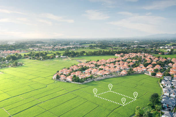istock Land plot and house in aerial view. 2157897251