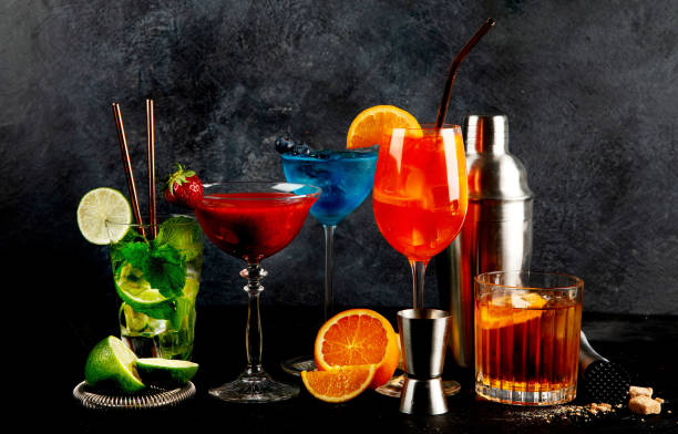 istock Summer cocktail in glasses on a dark background. Bar delicious drinks 2157900089