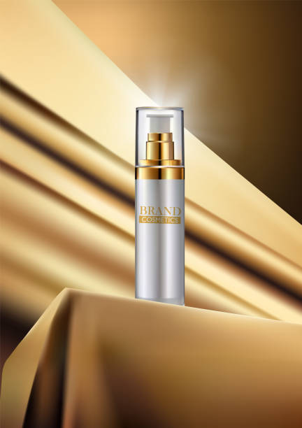 istock Cosmetic product on gold fabric silk stage  with golden cloth composition background .3d illustration Vector 2157902650