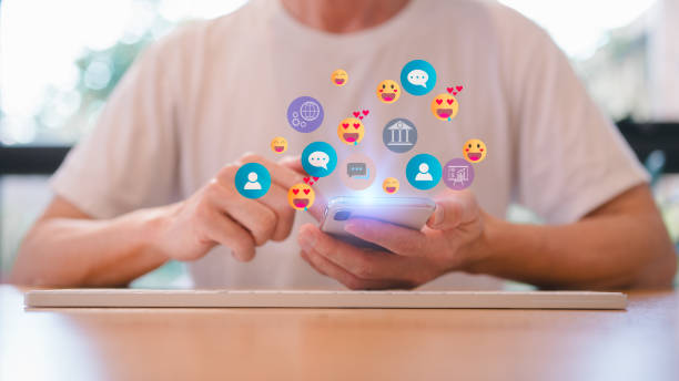 istock Social media marketing concept. man using smartphone typing, chatting conversation in chat box icons pop up 2157904686