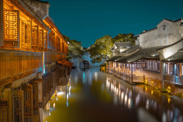 istock A Beautiful Historical Chinese water town at night 2157910308