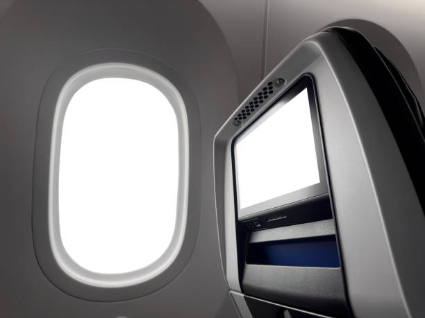 istock Commercial airplane window seat with entertainment screen 2157913191