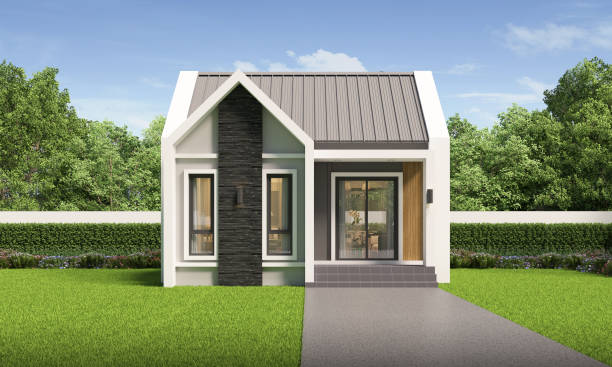 istock Modern house exterior day light with lawn grass.3d rendering 2157913370