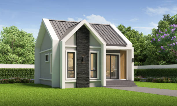 istock Modern house exterior day light with lawn grass.3d rendering 2157913373