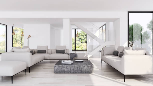 istock Large luxury modern bright interiors Living room mockup illustration 3D rendering image 2157913808