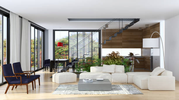 istock Large luxury modern bright interiors Living room mockup illustration 3D rendering image 2157913877