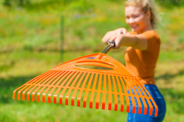 istock Woman with rake in garden 2157914681