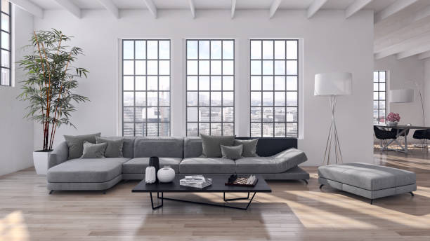 istock Large luxury modern bright interiors Living room mockup illustration 3D rendering image 2157915056