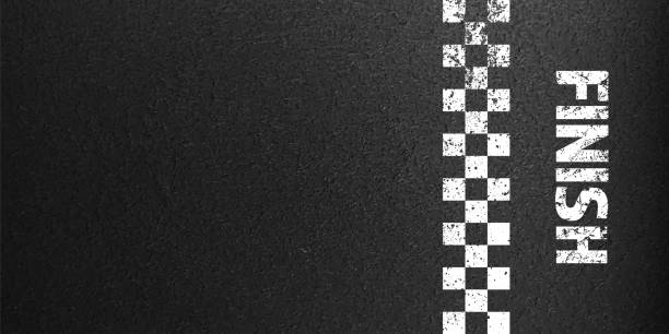 istock Asphalt road with white finish line marking, concrete highway surface, texture. Street traffic lane, road dividing strip. Pattern with grainy structure, grunge stone background. Vector illustration 2157915957