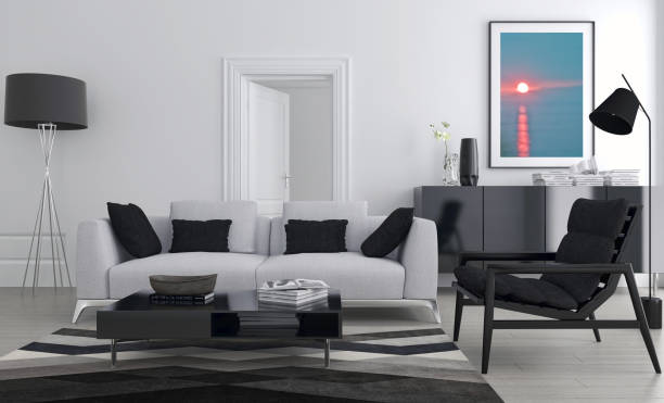 istock Large luxury modern bright interiors Living room mockup illustration 3D rendering image 2157916115