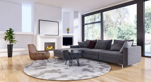 istock Large luxury modern bright interiors Living room mockup illustration 3D rendering image 2157922504