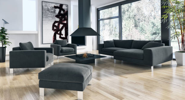 istock Large luxury modern bright interiors Living room mockup illustration 3D rendering image 2157922542