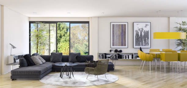 istock Large luxury modern bright interiors Living room mockup illustration 3D rendering image 2157922970