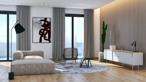 istock Large luxury modern bright interiors Living room mockup illustration 3D rendering image 2157922972