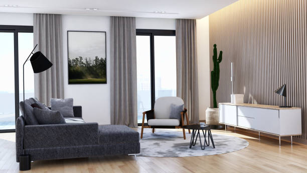 istock Large luxury modern bright interiors Living room mockup illustration 3D rendering image 2157923029