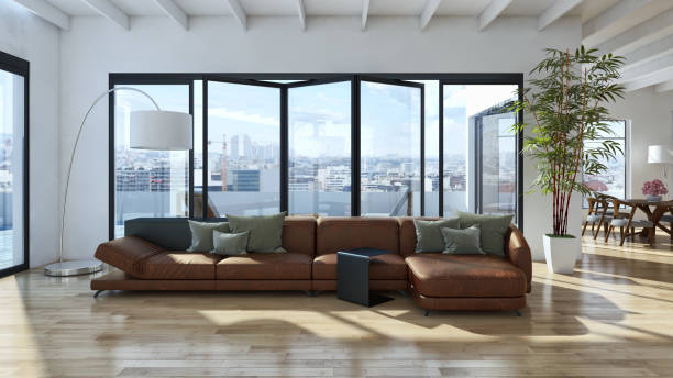 istock Large luxury modern bright interiors Living room mockup illustration 3D rendering image 2157923154