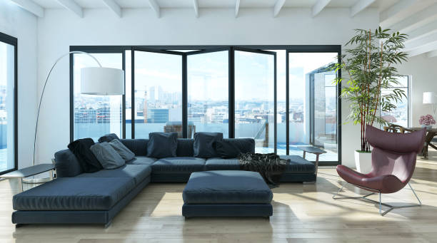 istock Large luxury modern bright interiors Living room mockup illustration 3D rendering image 2157923291