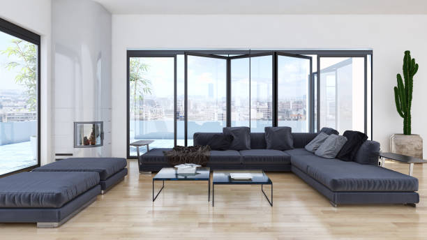 istock Large luxury modern bright interiors Living room mockup illustration 3D rendering image 2157923345